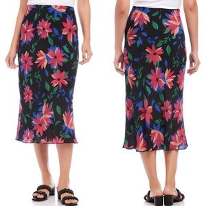 Karen Kane NWT Colorful Floral Stretch Waist Bias Cut Midi‎ Skirt Size Large